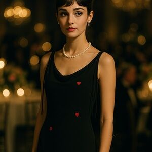 Alfredo Venini vintage black waterfall neckline sleeveless silk dress XS